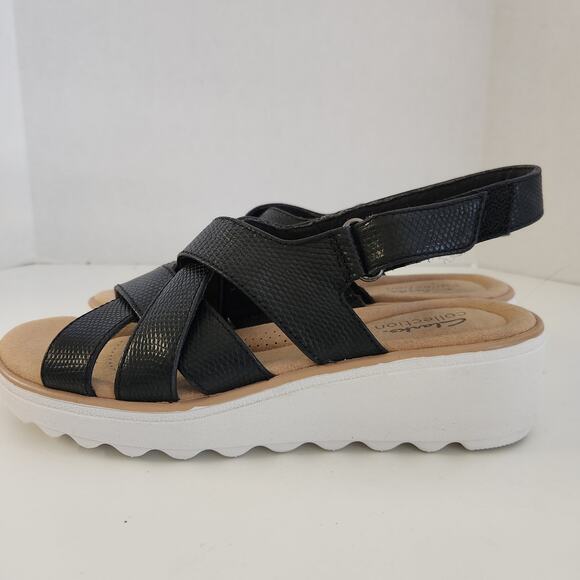 Clarks Jillian Spring Wedge Sandal, Black Leather, 7.5 Medium - Picture 7 of 11